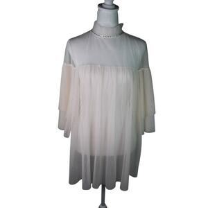 Victoria's Secret Mesh Night Tunic Dream Angels Sheer Pleated Mock Neck Top M